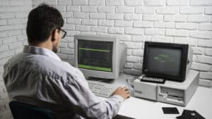Person using retro computer