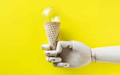 Robot hand holding a light bulb ice cream