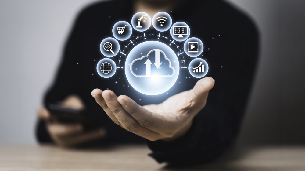 Businessman holding and giving technical information and experience