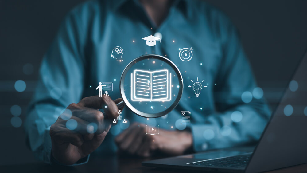 Man learning online technology, digital training courses