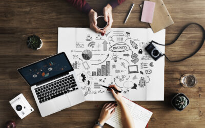 Marketing strategy on wooden table